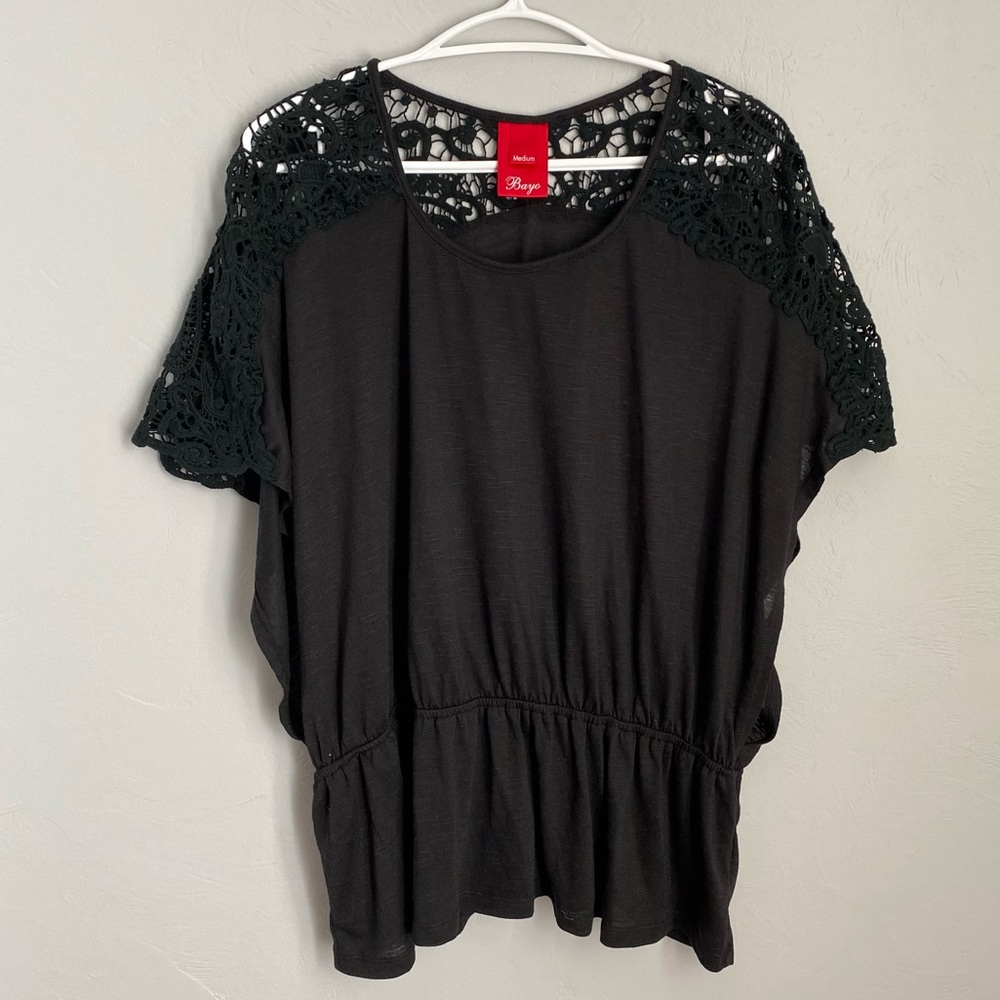 BAYO Black Embroidered Blouse with Gartered Bottom